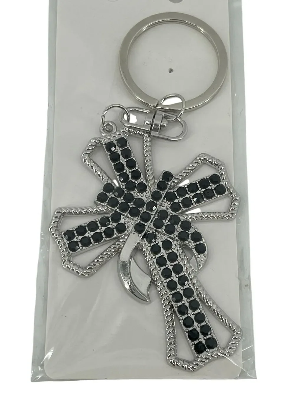 Crystal Rhinestone Cross Keychain Purse Charm Gold Silver Pink Blue NWT